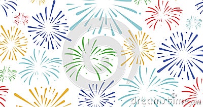 Image of exploding colourful fireworks scrolling on white background Stock Photo
