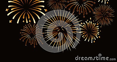 Image of exploding gold fireworks scrolling on black background Stock Photo