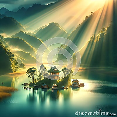 image of fairy landscape at Lake Tuyen Lam, Da Lai in the lower world. Stock Photo