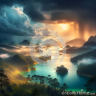 image of fairy landscape at Lake Tuyen Lam, Da Lai in the lower world. Stock Photo