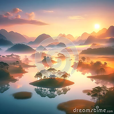 image of fairy landscape at Lake Tuyen Lam, Da Lai in the lower world. Stock Photo