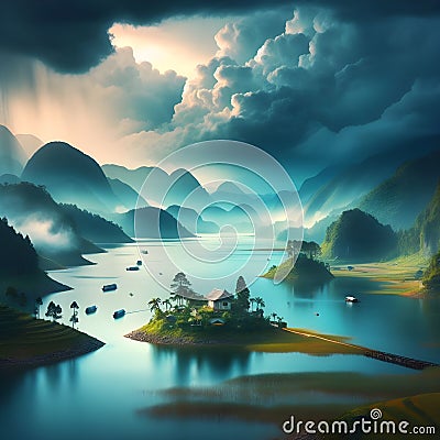 image of fairy landscape at Lake Tuyen Lam, Da Lai in the lower world. Stock Photo