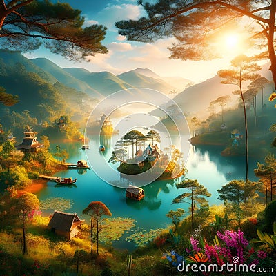 image of fairy landscape at Lake Tuyen Lam, Da Lai in the lower world. Stock Photo