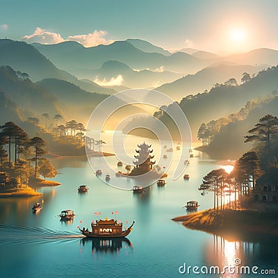 image of fairy landscape at Lake Tuyen Lam, Da Lai in the lower world. Stock Photo