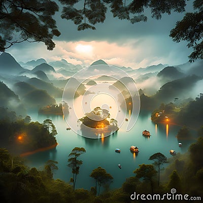 image of fairy landscape at Lake Tuyen Lam, Da Lai in the lower world. Stock Photo