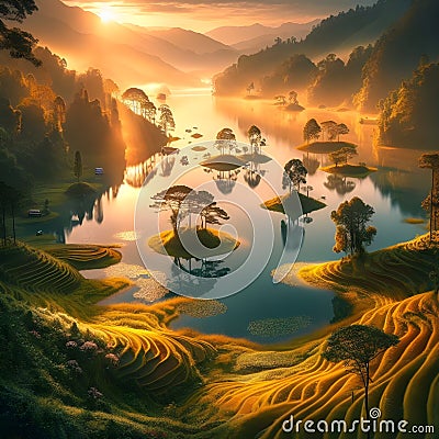 image of fairy landscape at Lake Tuyen Lam, Da Lai in the lower world. Stock Photo