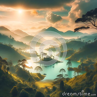 image of fairy landscape at Lake Tuyen Lam, Da Lai in the lower world. Stock Photo