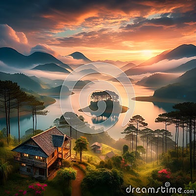 image of fairy landscape at Lake Tuyen Lam, Da Lai in the lower world. Stock Photo