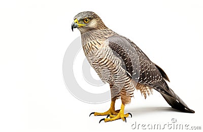 Image of falcon standing on a white background. Bird. Animals. Illustration, Generative AI Stock Photo