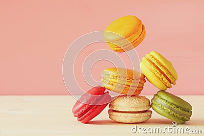 Image of falling colorful macaron Stock Photo