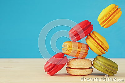 Image of falling colorful macaron Stock Photo