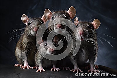 Image of family group of rats on white background. Wildlife Animals. Illustration, Generative AI Stock Photo