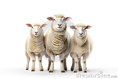 Image of family group of sheeps on white background. Farm animals. Illustration, Generative AI Stock Photo