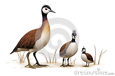 Image of family of pheasant-tailed jacana birds on a white background. Birds. Animals. Illustration, Generative AI Stock Photo