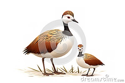 Image of family of pheasant-tailed jacana birds on a white background. Birds. Animals. Illustration, Generative AI Stock Photo