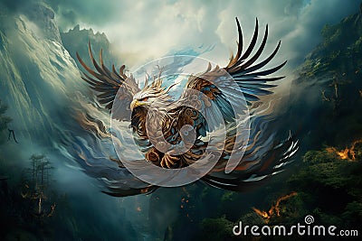 Image of fantasy of flying eagle. Birds., Wildlife Animals Stock Photo