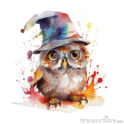 Fantasy watercolor wizard magical owl illustration Cartoon Illustration