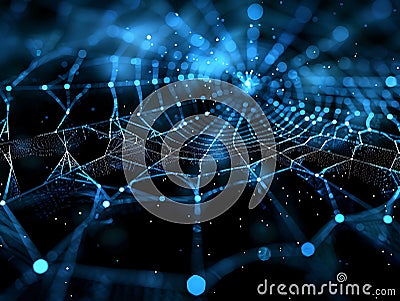 Abstract Network of Interconnected Lines in Spider Web Design on Gray Background Stock Photo