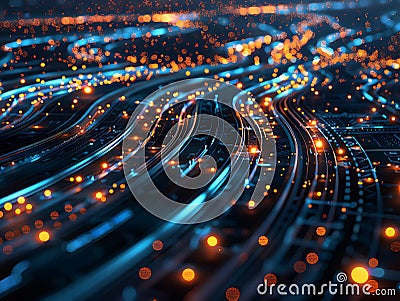 Abstract Network of Roads and Highways Creating Futuristic City Grid Vision Stock Photo