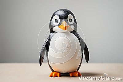 Adorable Penguin Figurine on Beige Background Stock Photo