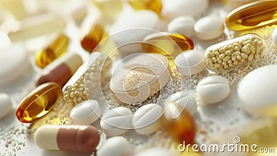 Various types of health and beauty supplements in tablet and powder form Stock Photo