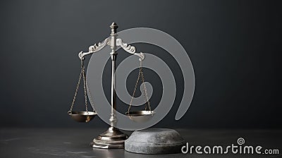 Balanced Scales of Justice: Minimalist Gray Background Stock Photo