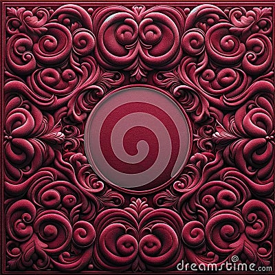 Elegant Burgundy Carved Floral Pattern Background, AI Generated Stock Photo