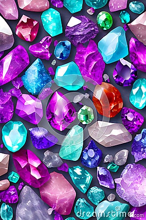 multicolored gemstones on a grey background generated by ai Stock Photo