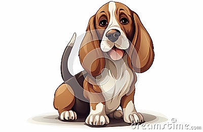 cute cartoon Basset dog Vector style on white background, cartoon style Cartoon Illustration
