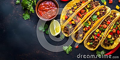 Tacos with Ground Meat and Vegetables Stock Photo