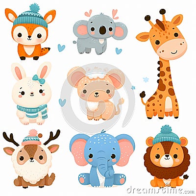 Charming cartoon animals ensemble image Stock Photo