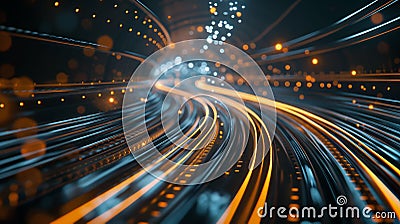 The image features a dynamic and abstract representation of glowing lines and Stock Photo
