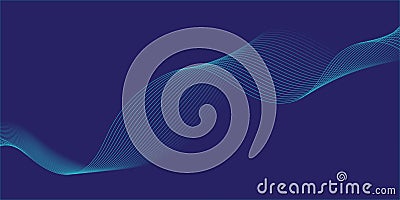 This image features dynamic, flowing teal lines that create a wave-like pattern against a deep navy blue background Vector Illustration