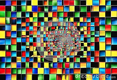 Vibrant Multicolored Square Pattern Creating Depth Illusion Stock Photo