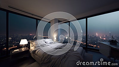 Honeymoon Suite with Panoramic City View During Sunset Stock Photo