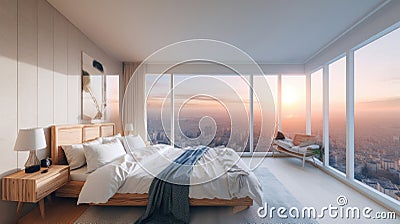 Honeymoon Suite with Panoramic City View During Sunset Stock Photo