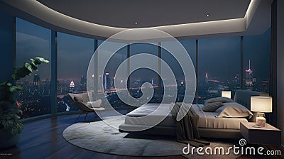 Honeymoon Suite with Panoramic City View During Sunset Stock Photo