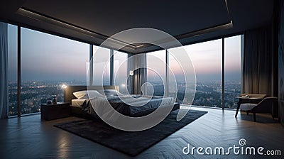Honeymoon Suite with Panoramic City View During Sunset Stock Photo