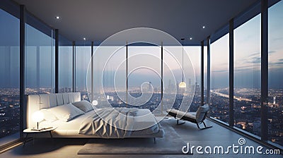 Honeymoon Suite with Panoramic City View During Sunset Stock Photo