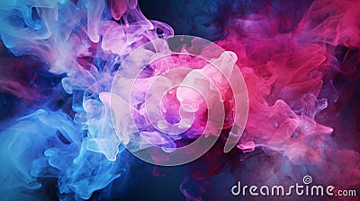 Red, blue and white smoke in the center with a black background. Tangled forms. Cosmic graffiti style- Generative AI Stock Photo