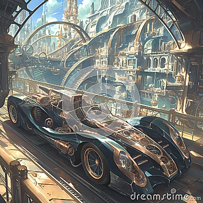 Elegant Steampunk Sports Car - Aerodynamic Design Stock Photo