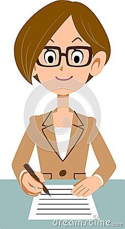 Female employee who fills in documents Vector Illustration