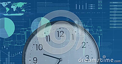 Image of financial data processing over clock ticking Stock Photo