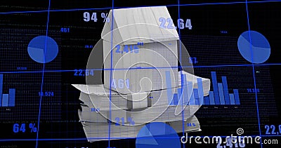 Image of financial data processing over house and stack of banknotes Stock Photo