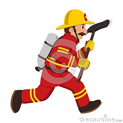 The image of a firefighter running with a hatchet. Vector Illustration