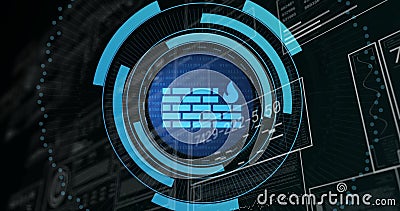 Image of firewall icon, scope scanning with data processing Stock Photo