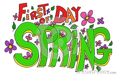 First Day of Spring Lettering Vector Illustration