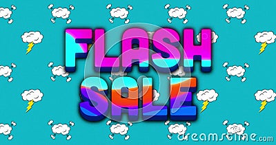 Image of flash sale text over multicolored circular pattern against clouds and lightning Cartoon Illustration