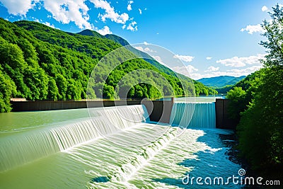 The floodgates of the dam. made with Generative AI Stock Photo