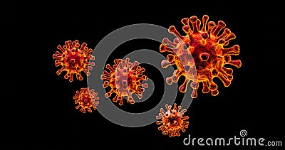 Image of Flu COVID-19 virus cell under the microscope on the blood.Coronavirus Covid-19 outbreak influenza background. 3D Render Stock Photo